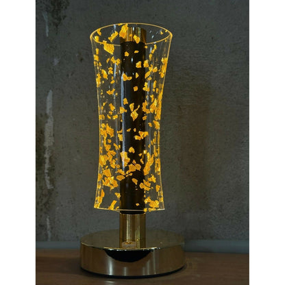 3D Illusion Golden Flakes LED Vase Shape Table Lamp with Touch Control – Warm Golden Glow Acrylic Night Light for Bedroom, Living Room, Office & Modern Home Décor Gift